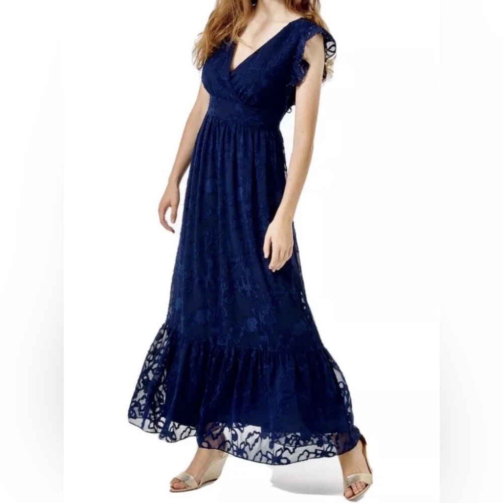 Lilly Pulitzer Autumn Ruffle Midi Navy Gold Dress